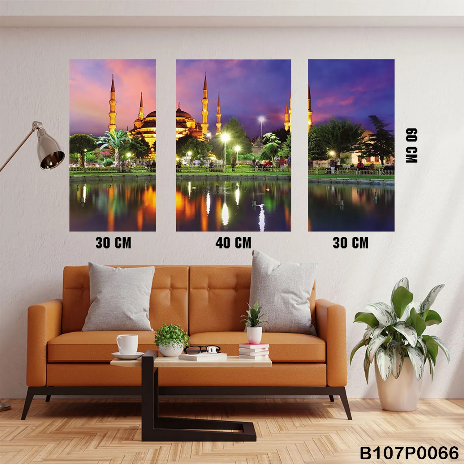 Triptych panel with Sultan Ahmed Mosque at night