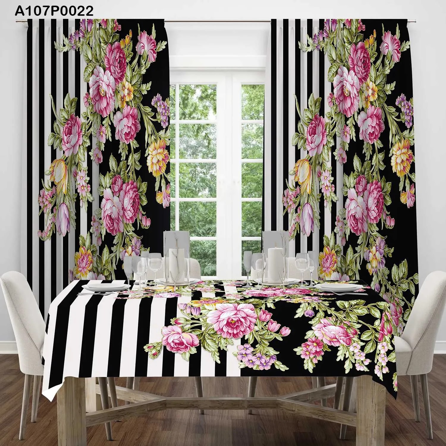 ستائر ووجه طاولة مطبوع