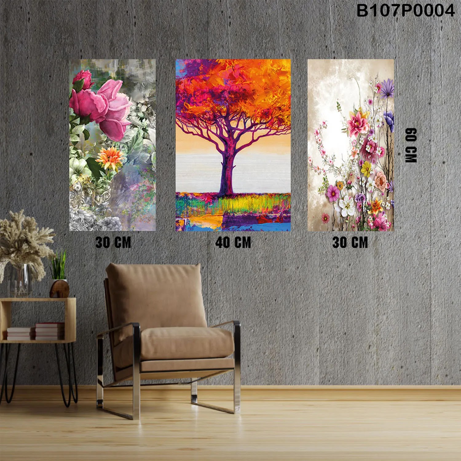 Triptych pane with (flowers - Autumn tree - juri roses)