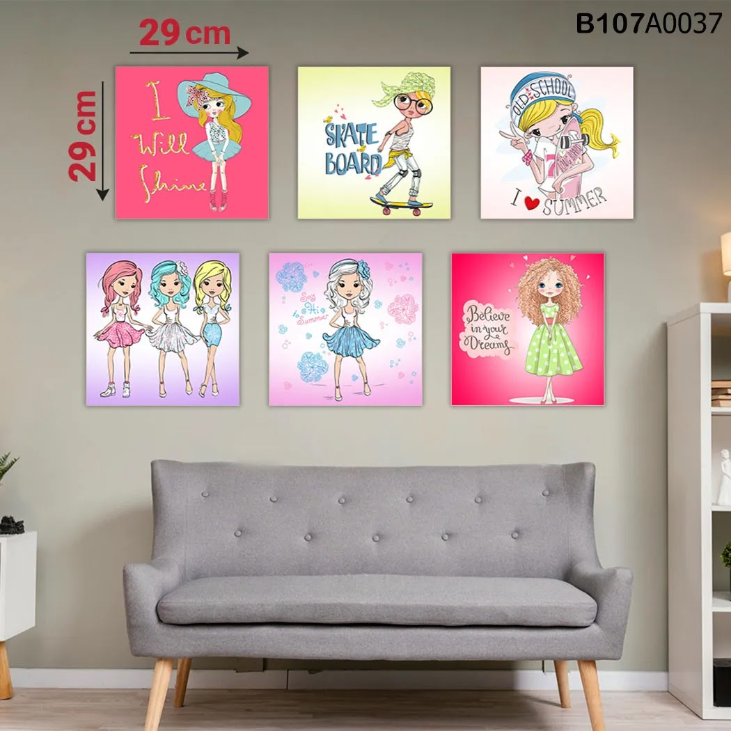 لوحة حائط خشبية مطبوعة – طقم 6 قطع