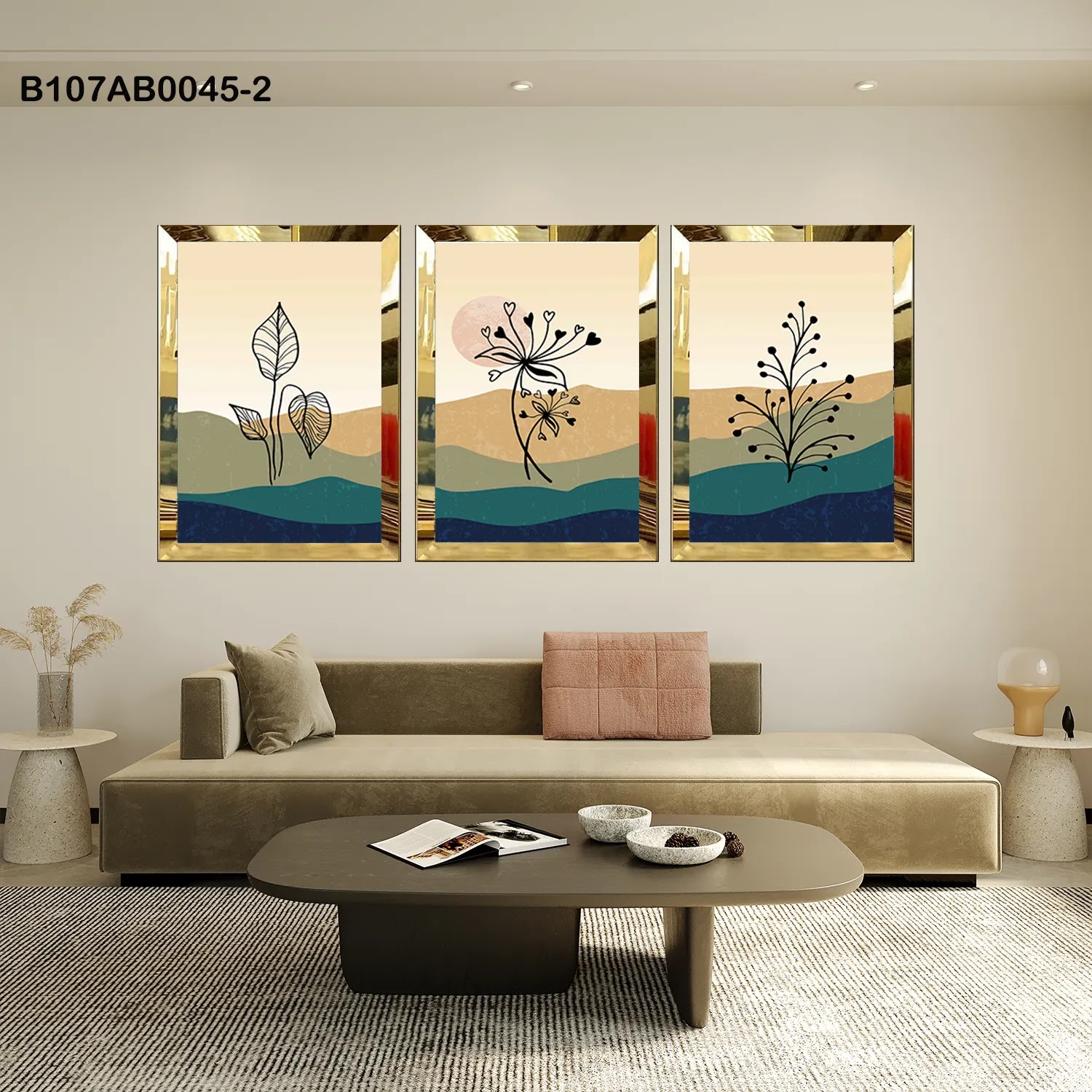 لوحات جدارية ثلاث قطع مع إطار بلكسي عاكس