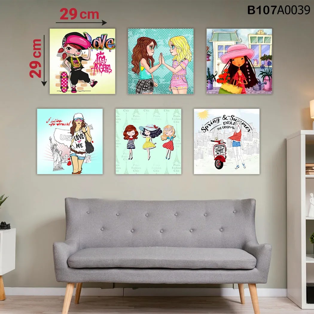 لوحة حائط خشبية مطبوعة – طقم 6 قطع