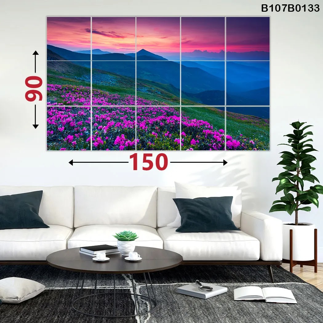 Landscape picture of valley and flowers
