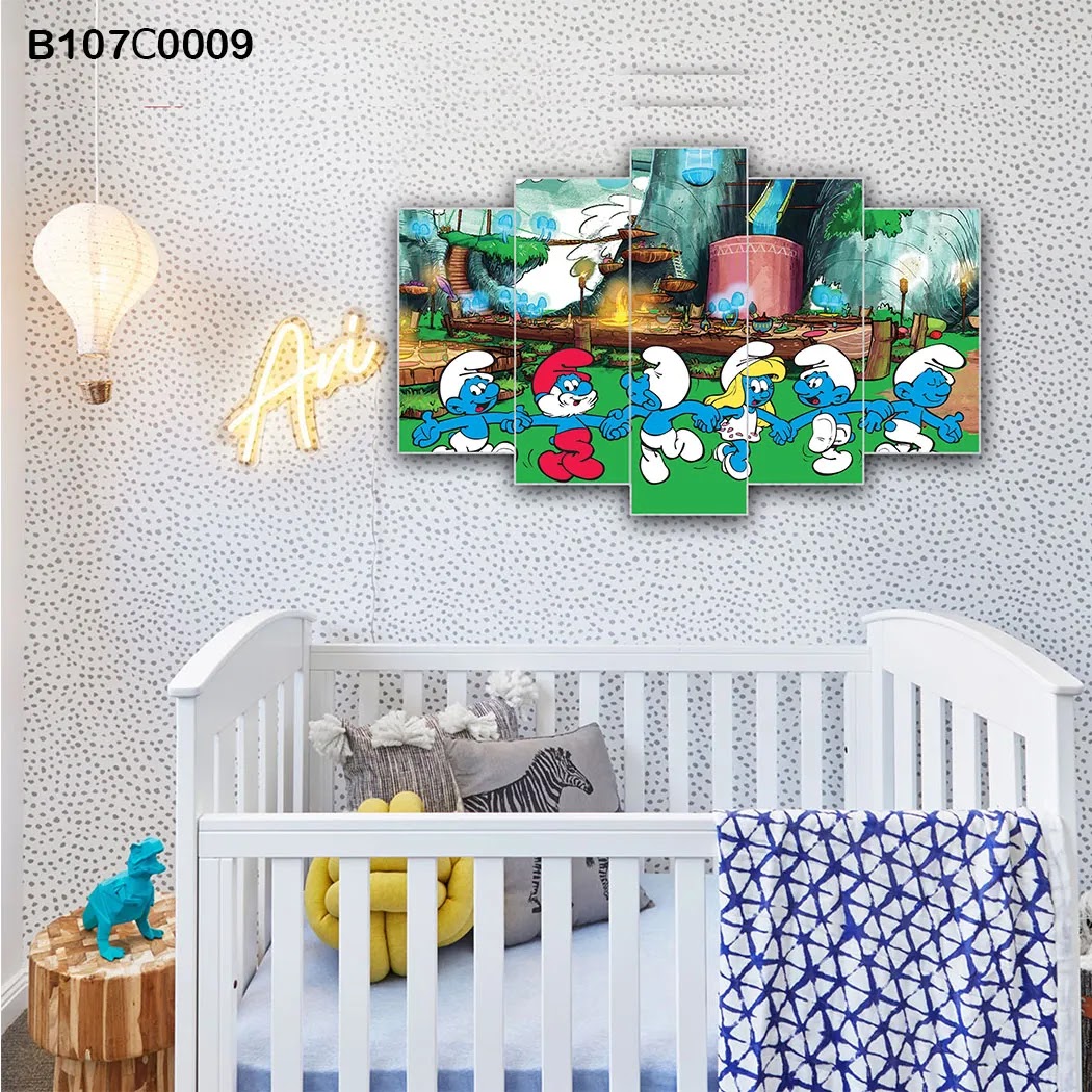 pentagonal plate with the smurfs for children's rooms