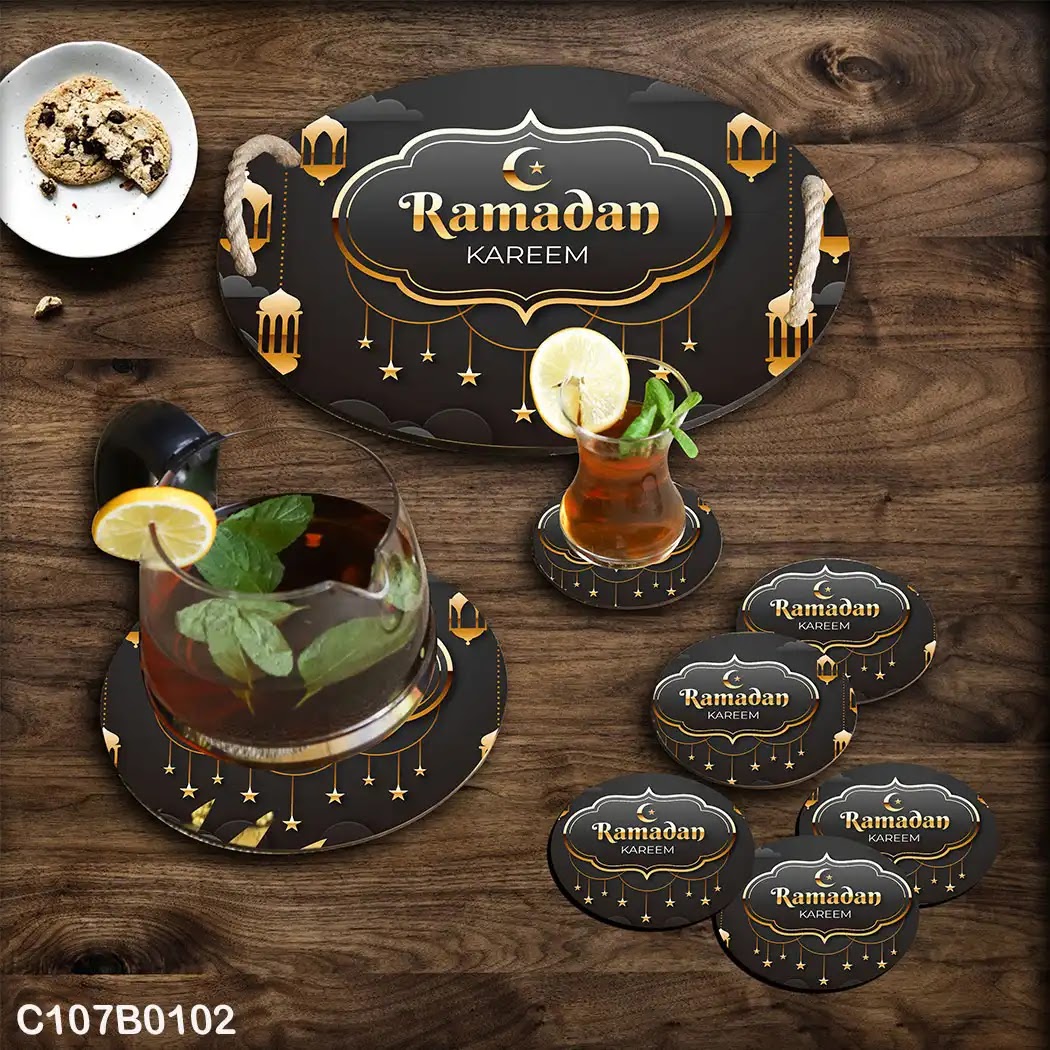 Black and gold Ramadan circular tray set