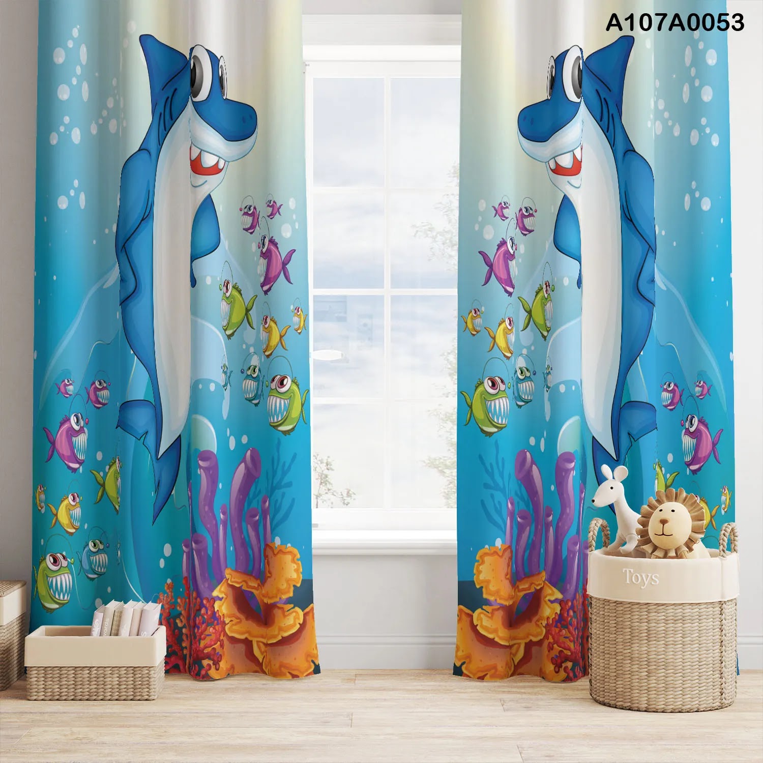 Blue Baby shark curtains for children room