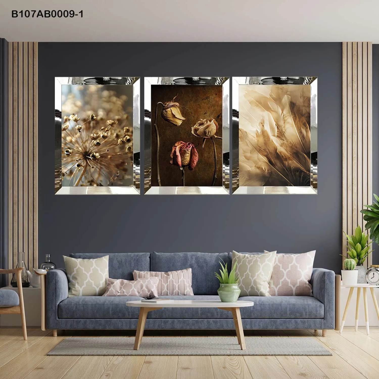 لوحات جدارية ثلاث قطع مع إطار بلكسي عاكس