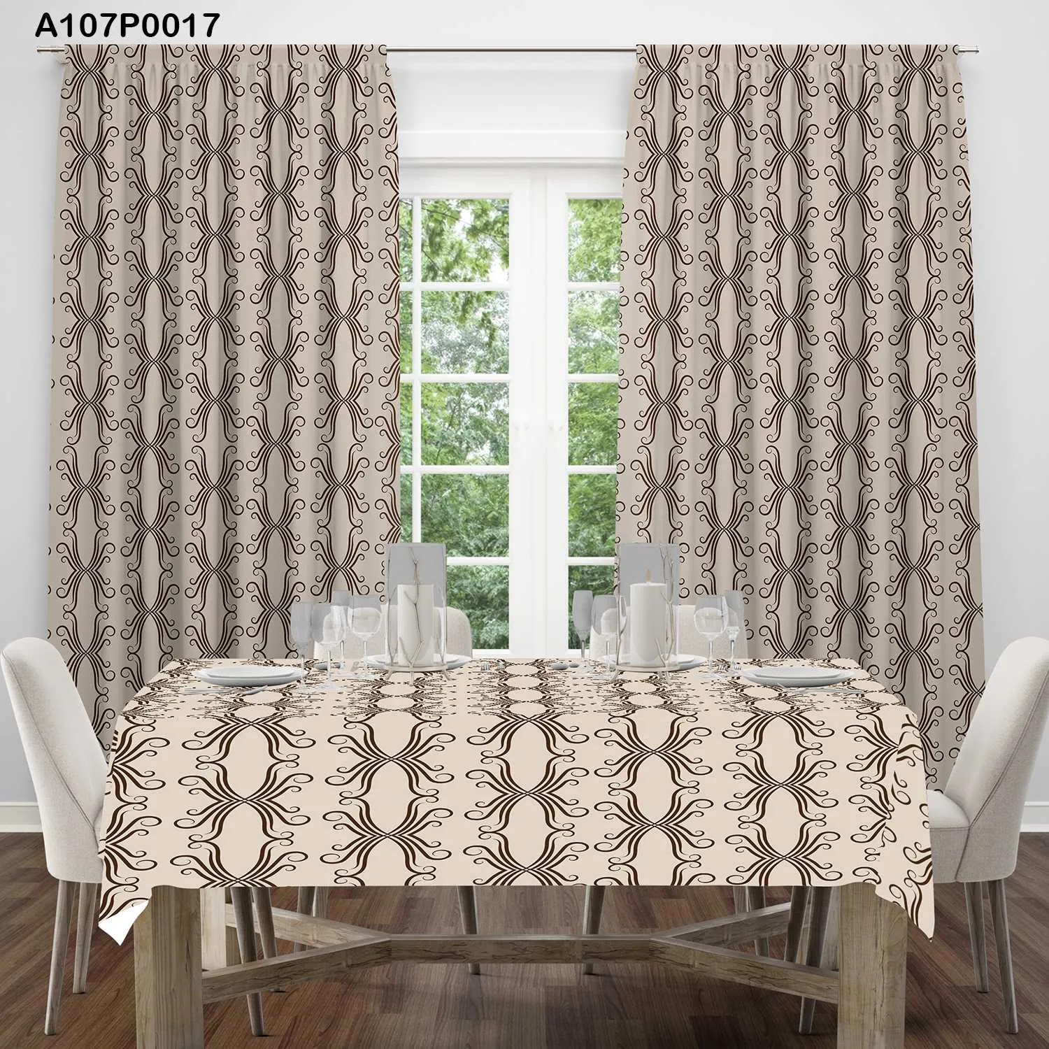 ستائر ووجه طاولة مطبوع