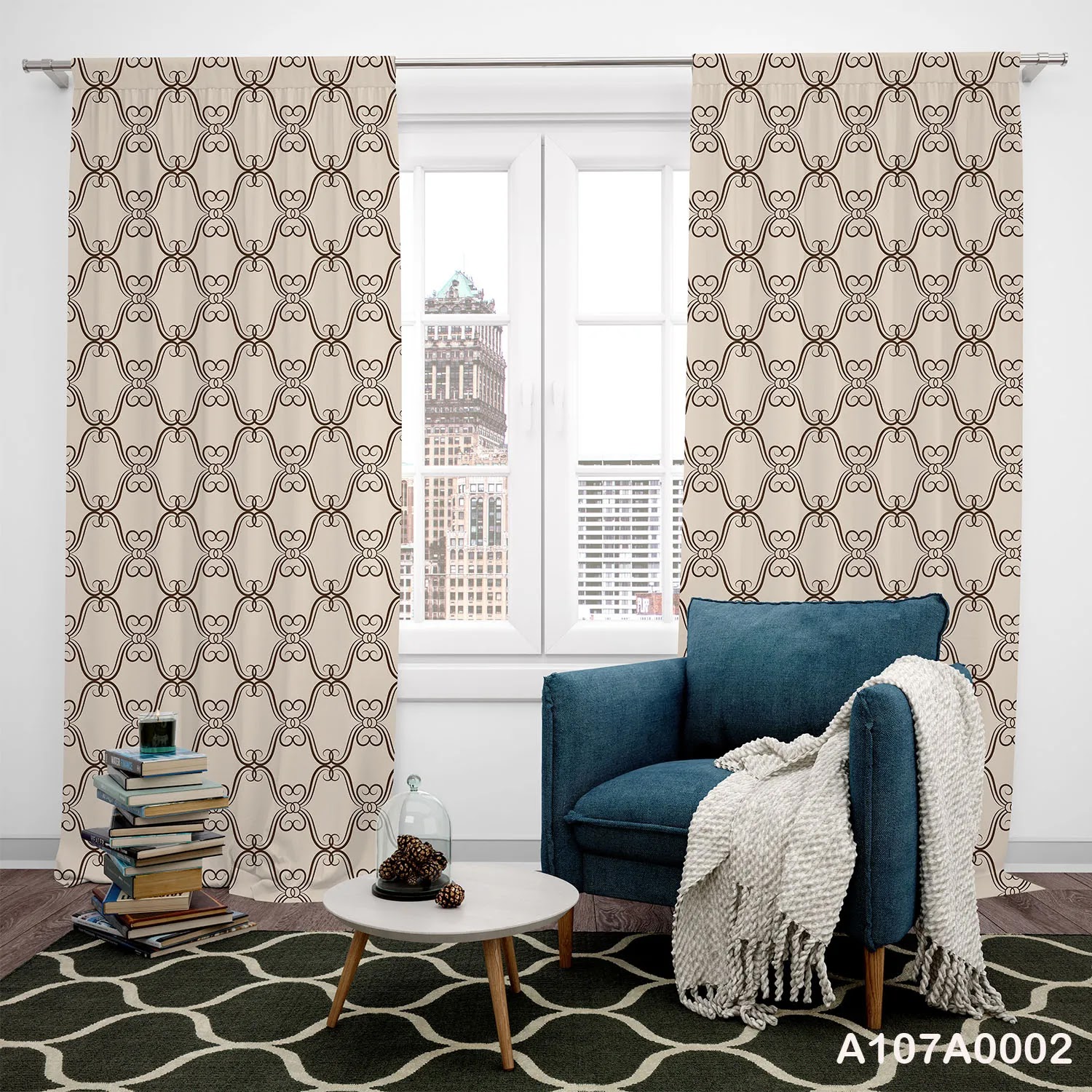 Curtains in  beige and black color for office and living rooms