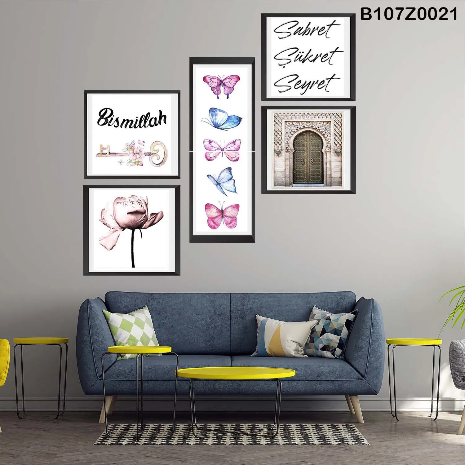 لوحة حائط خشبية تعليق مطبوعة – طقم 6 قطع