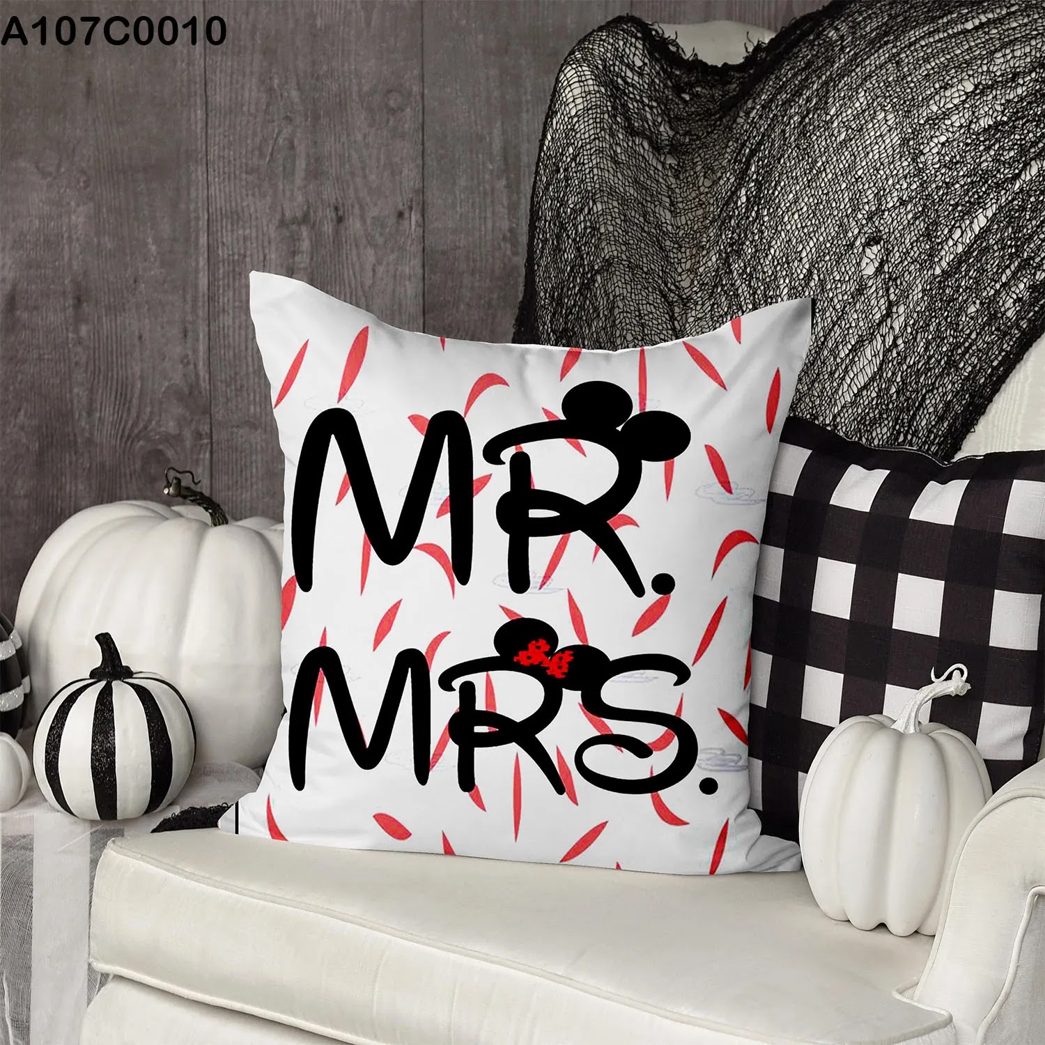 White pillow case with (MR & Mrs) written in black