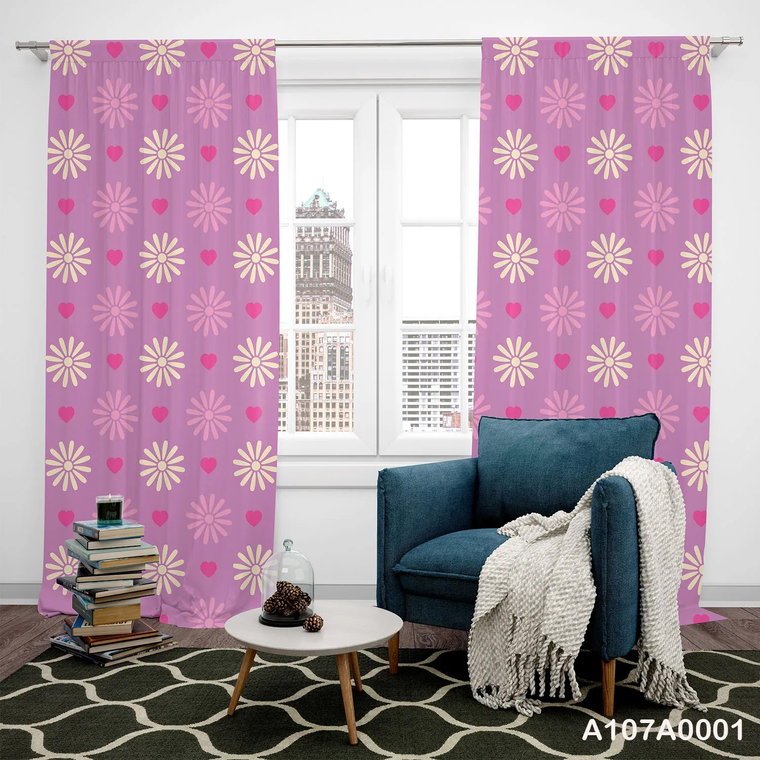 Curtains pink color for office, children and living rooms