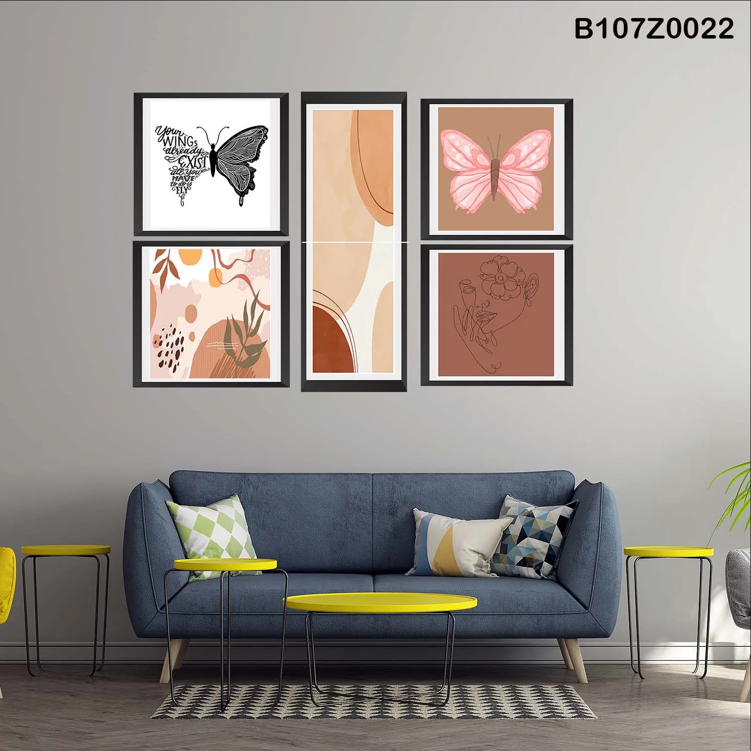 لوحة حائط خشبية تعليق مطبوعة – طقم 6 قطع