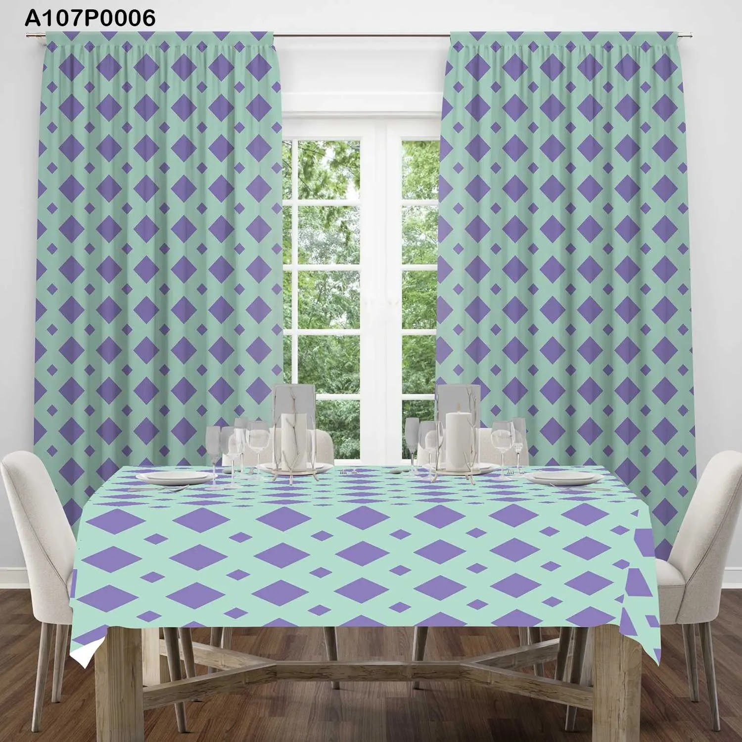 ستائر ووجه طاولة مطبوع