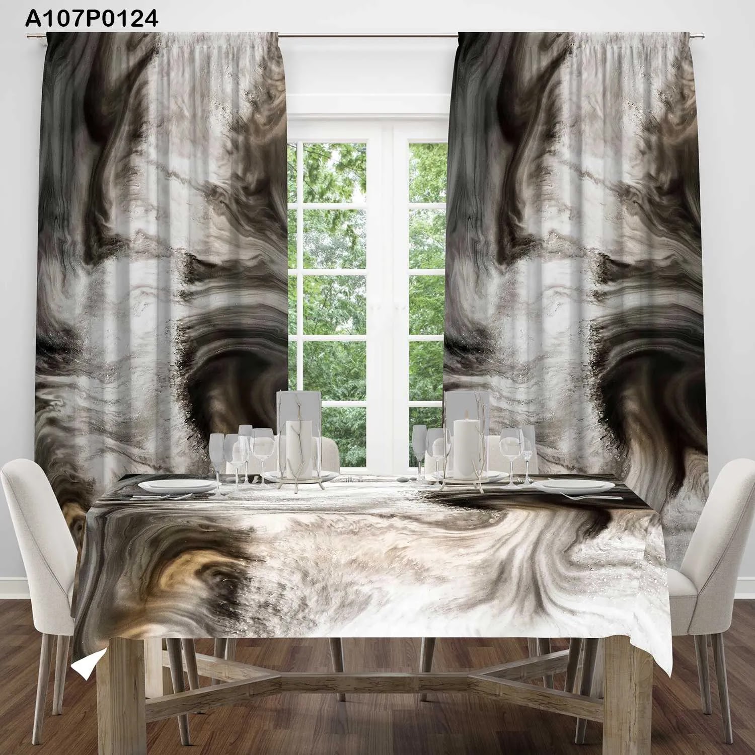 ستائر ووجه طاولة مطبوع