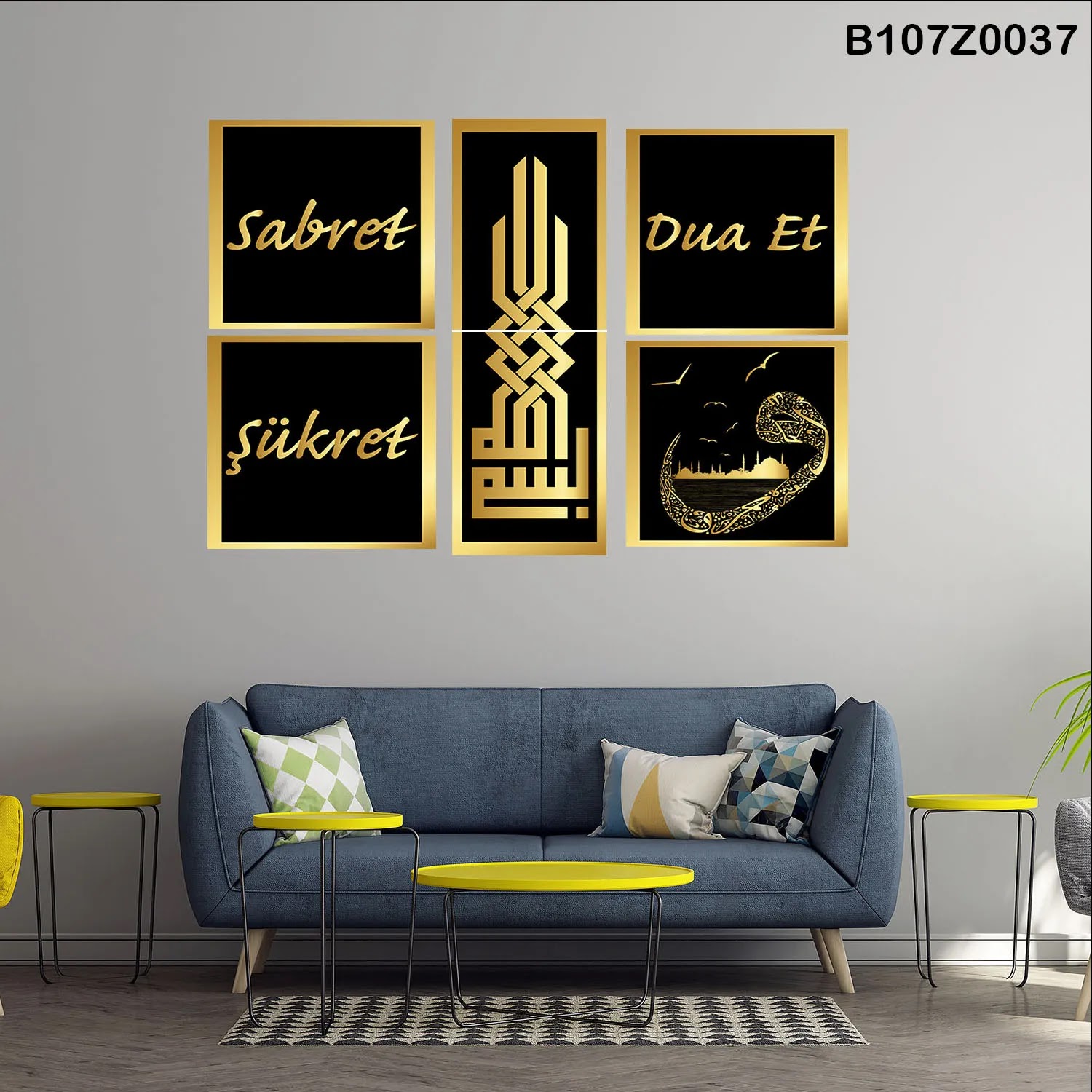 لوحة حائط خشبية تعليق مطبوعة – طقم 6 قطع