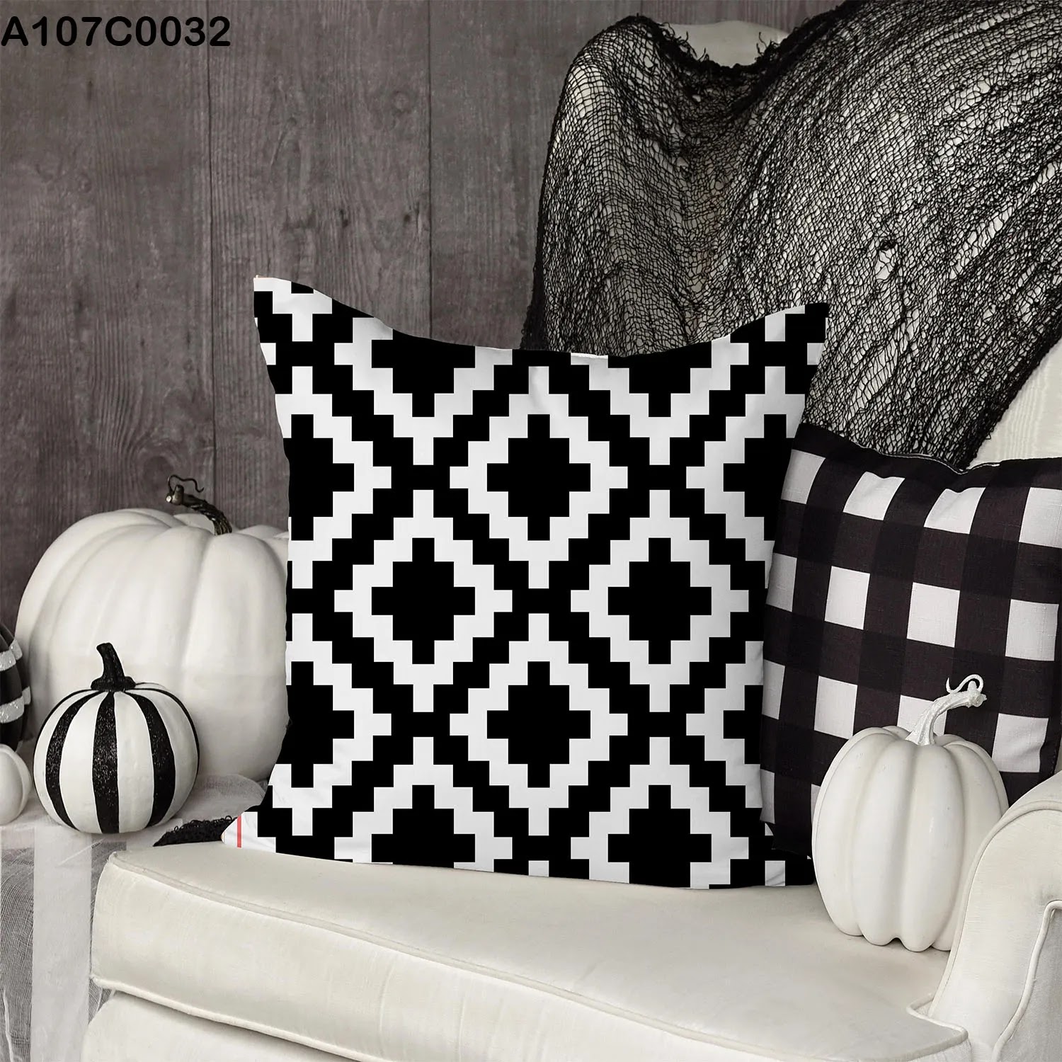 White and black striped pillow case