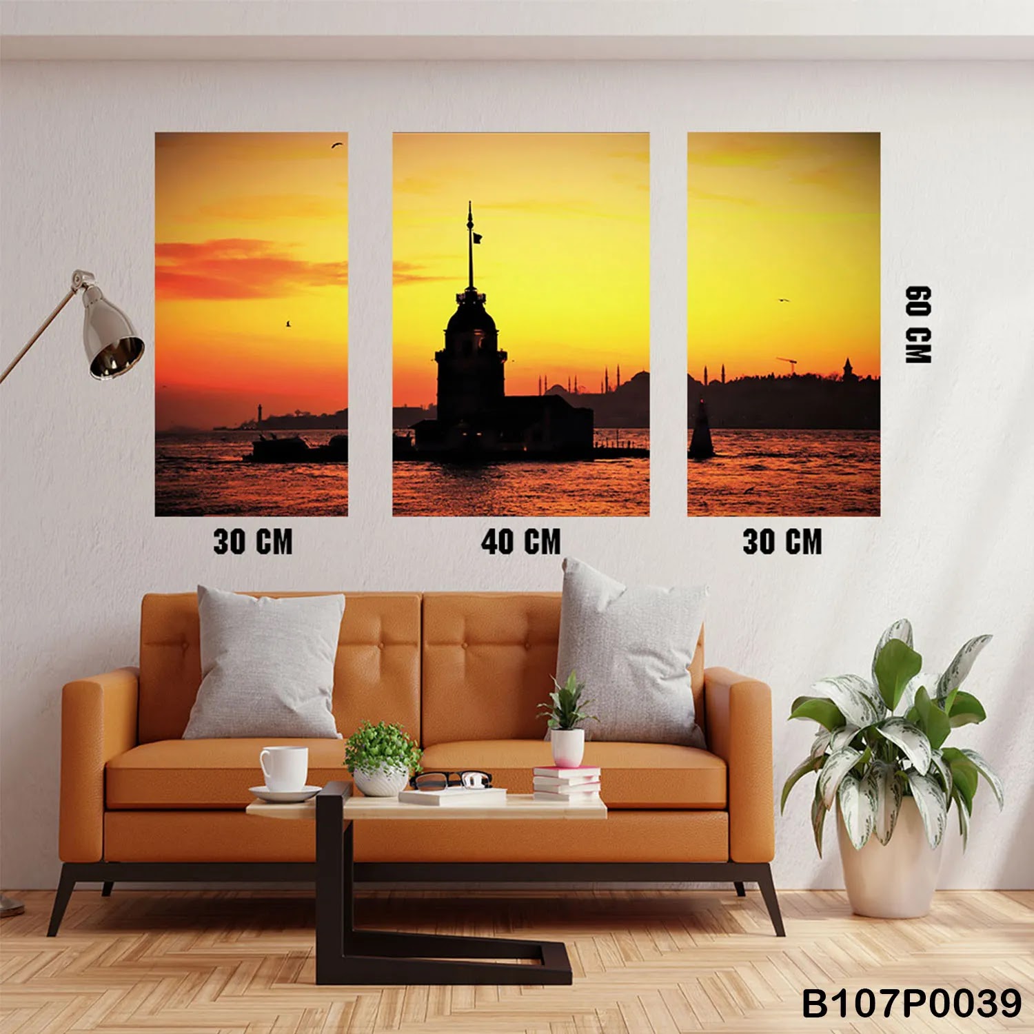 Triptych panel with Maiden's Tower at sunset