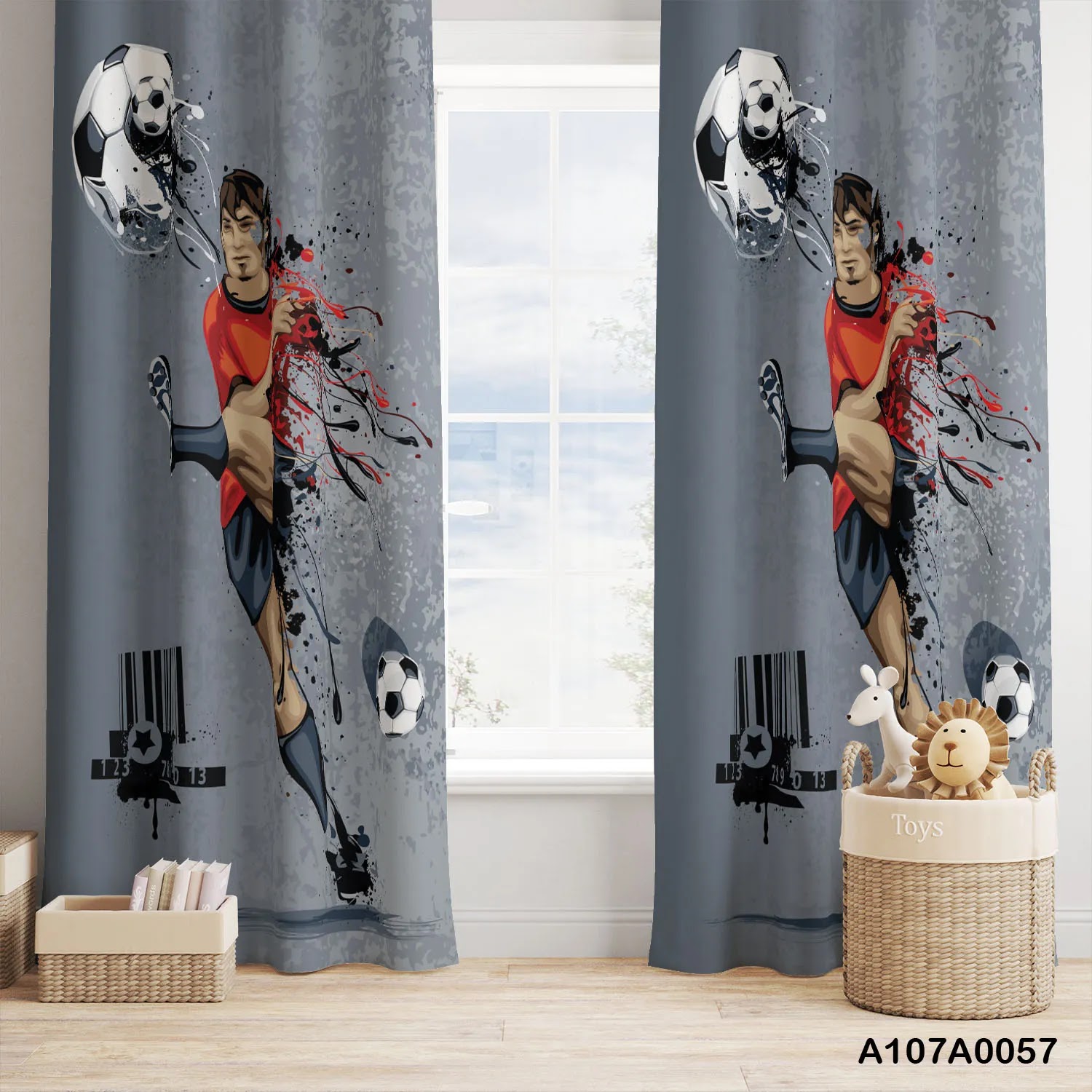 Football player with gray color curtains for boys room