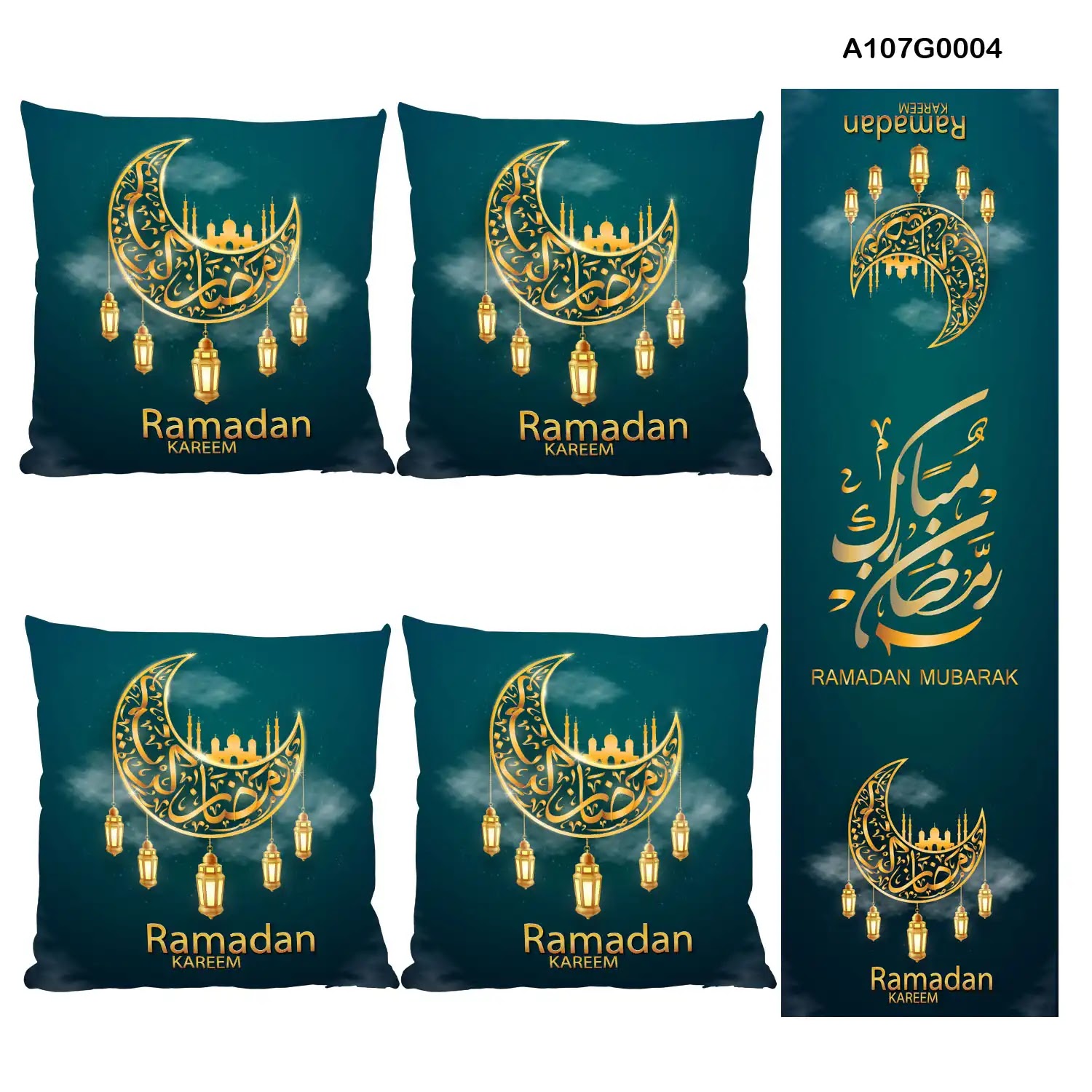 Green Pillow cover set & table runner for Ramadan
