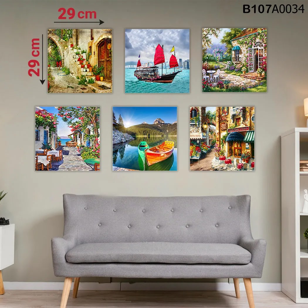 لوحة حائط خشبية مطبوعة – طقم 6 قطع