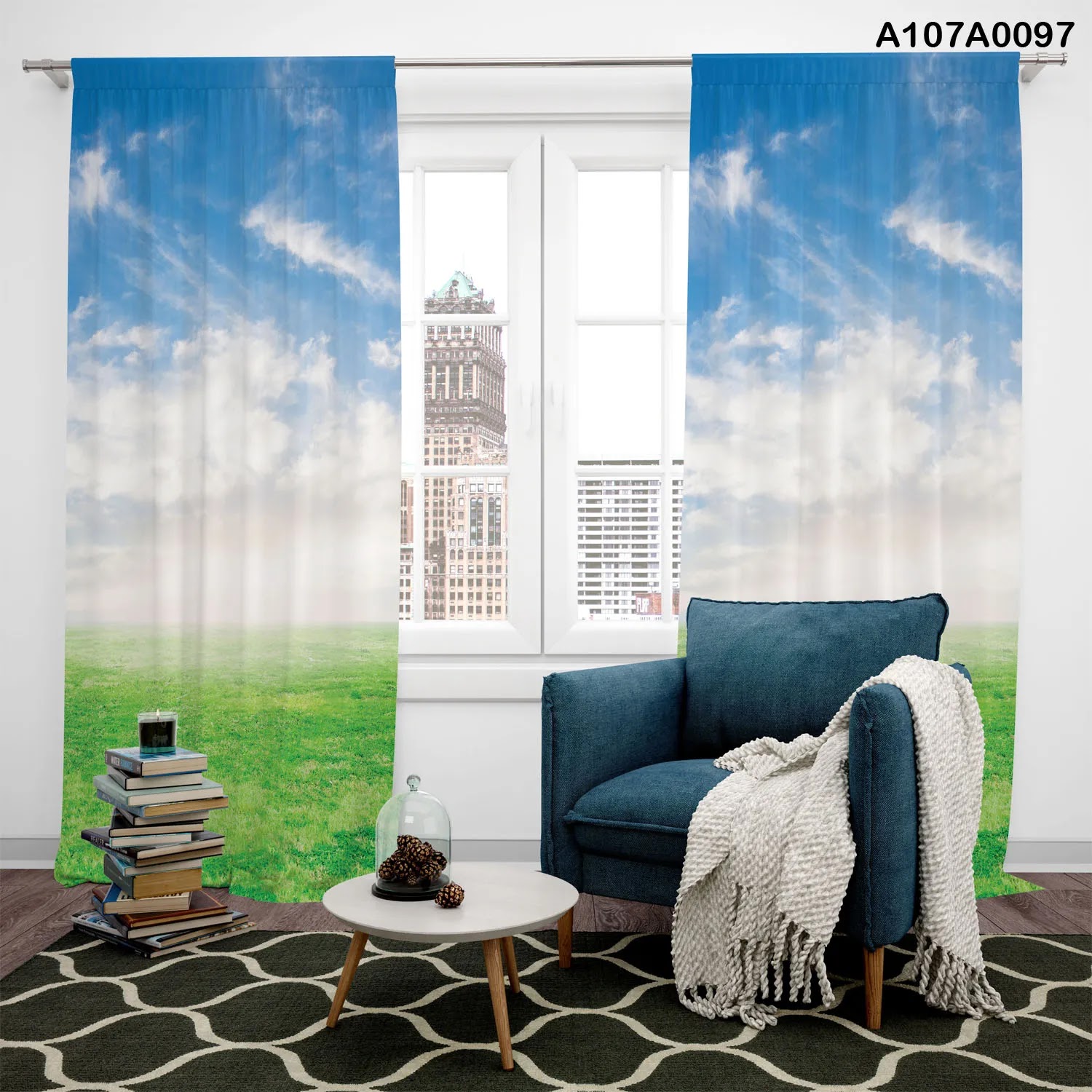 Curtains with sky view
