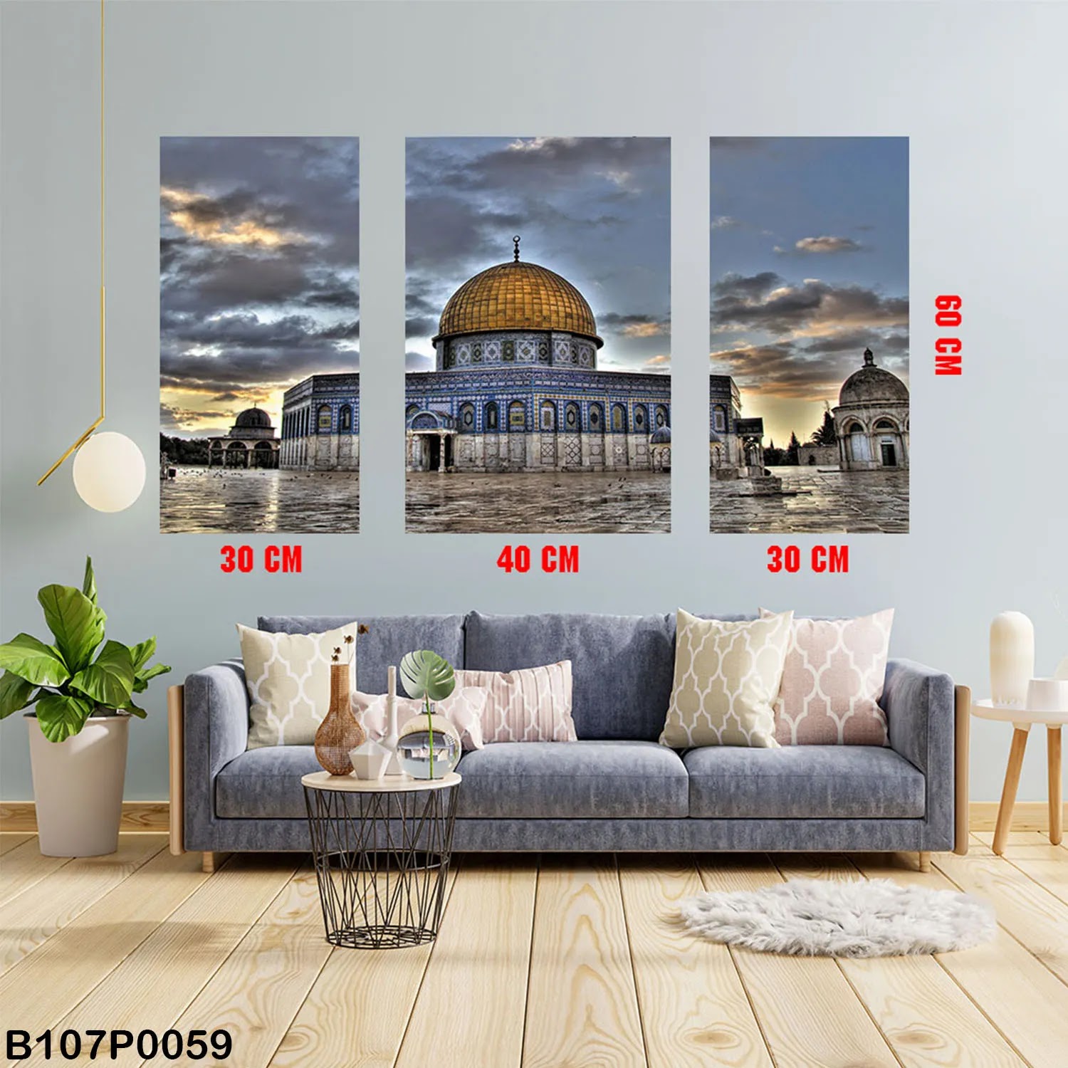 Triptych panel with Al-Aqsa Mosque and Dome of the Rock