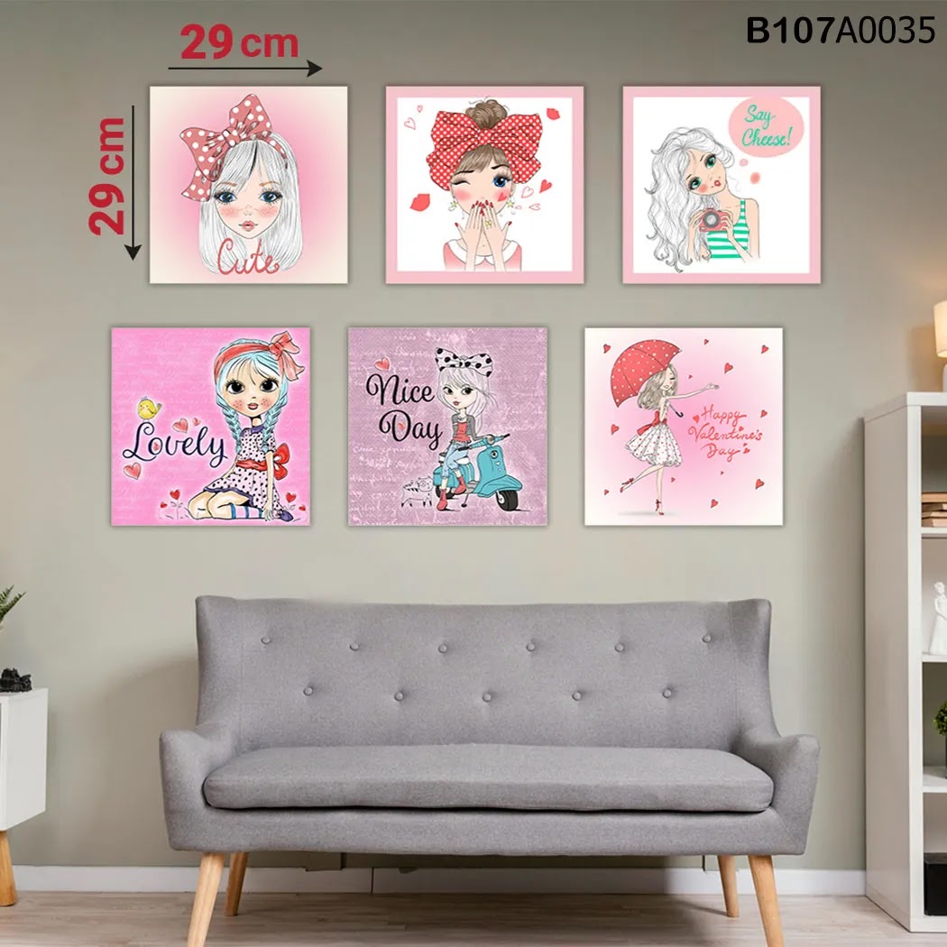 لوحة حائط خشبية مطبوعة – طقم 6 قطع