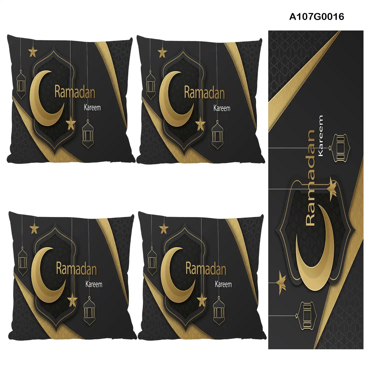 Black and gold Pillow cover set & table runner for Ramadan