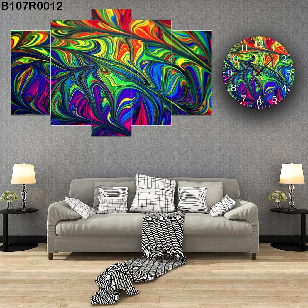 A clock and Large wall panel with different colors combination