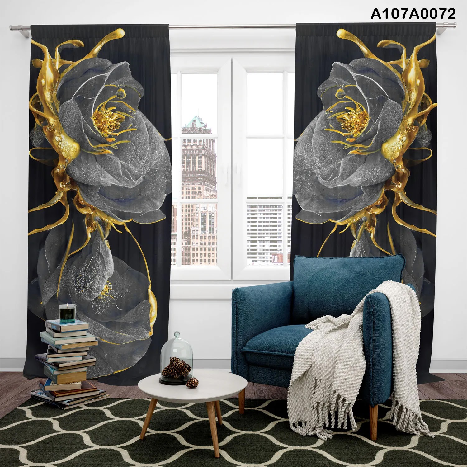 Black and gold rose curtains for office and house