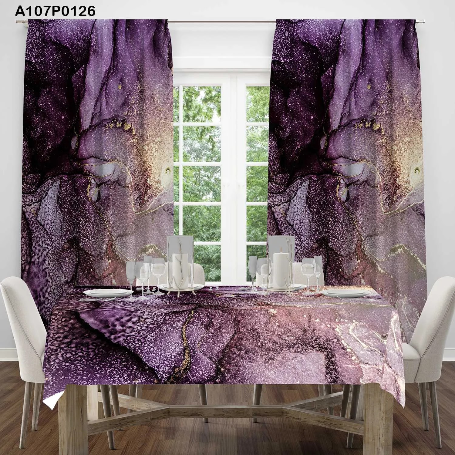 ستائر ووجه طاولة مطبوع