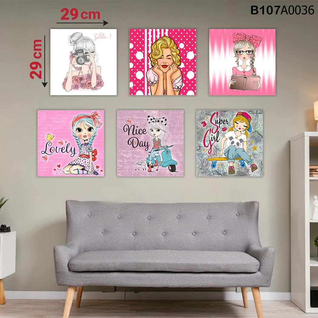 لوحة حائط خشبية مطبوعة – طقم 6 قطع