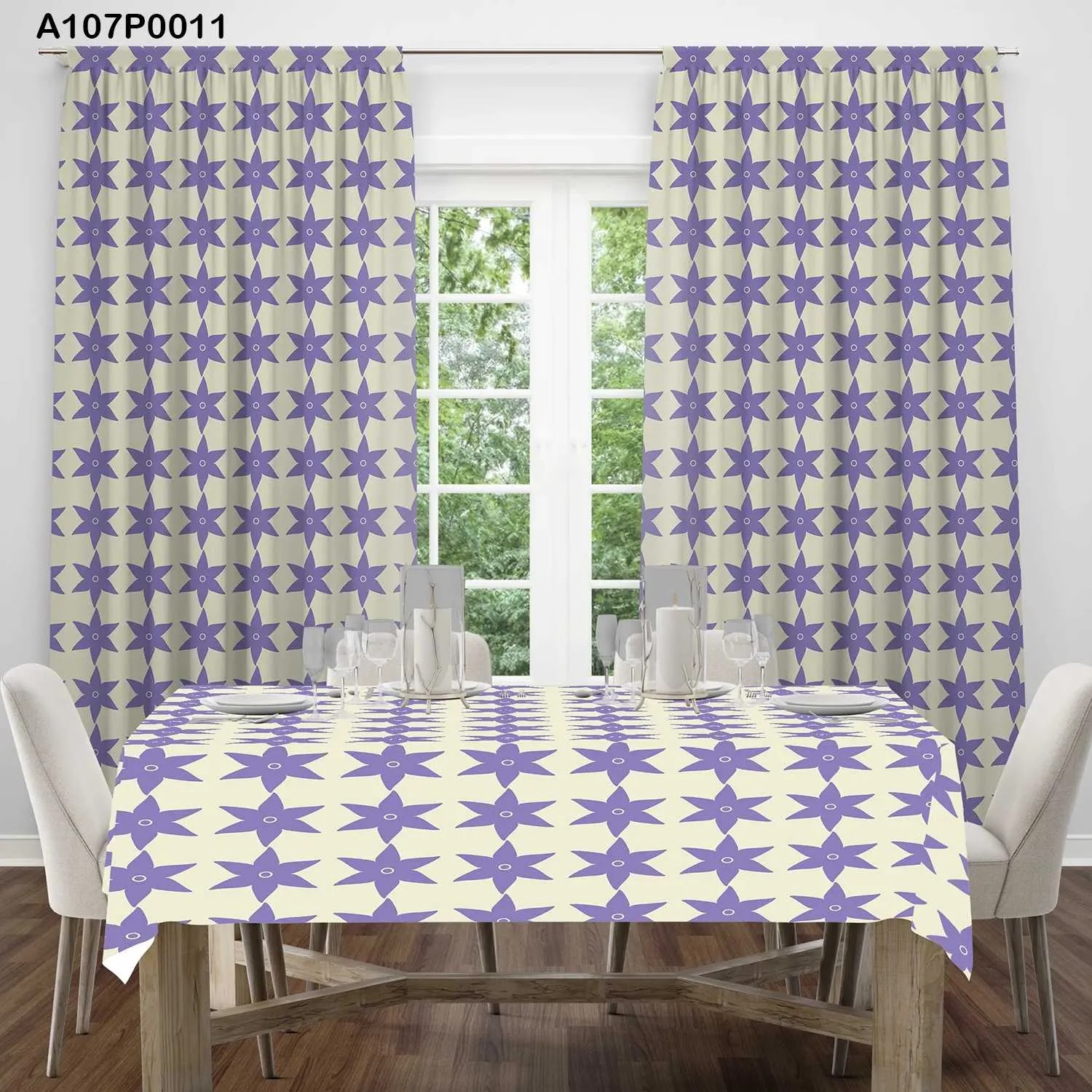 ستائر ووجه طاولة مطبوع