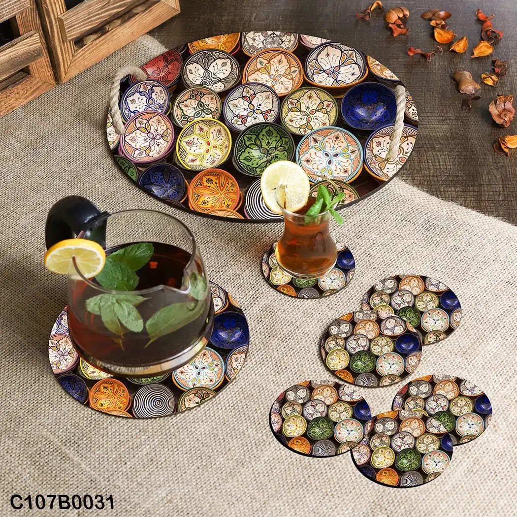 Circular tray set with small chinese plates