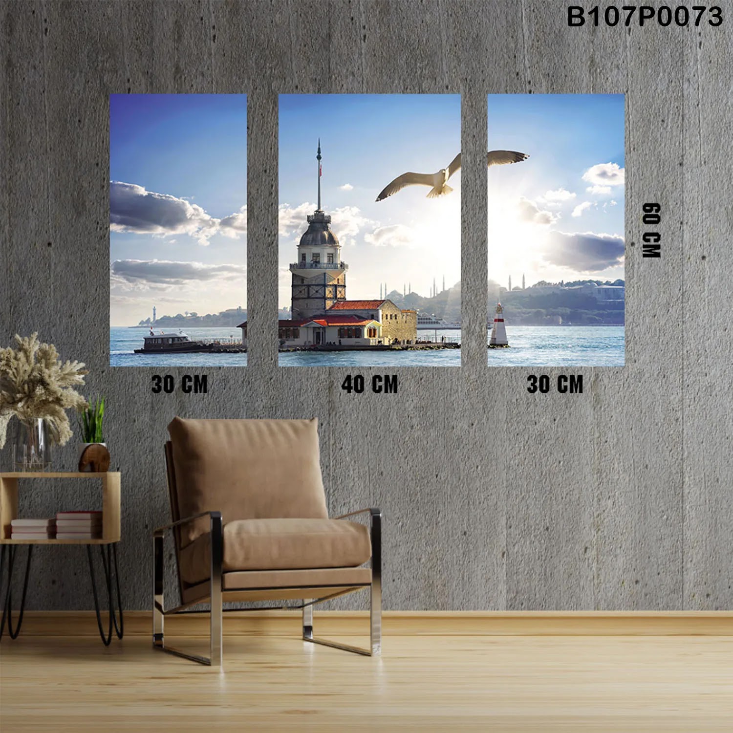 Triptych panel with Maiden's Tower and seagull