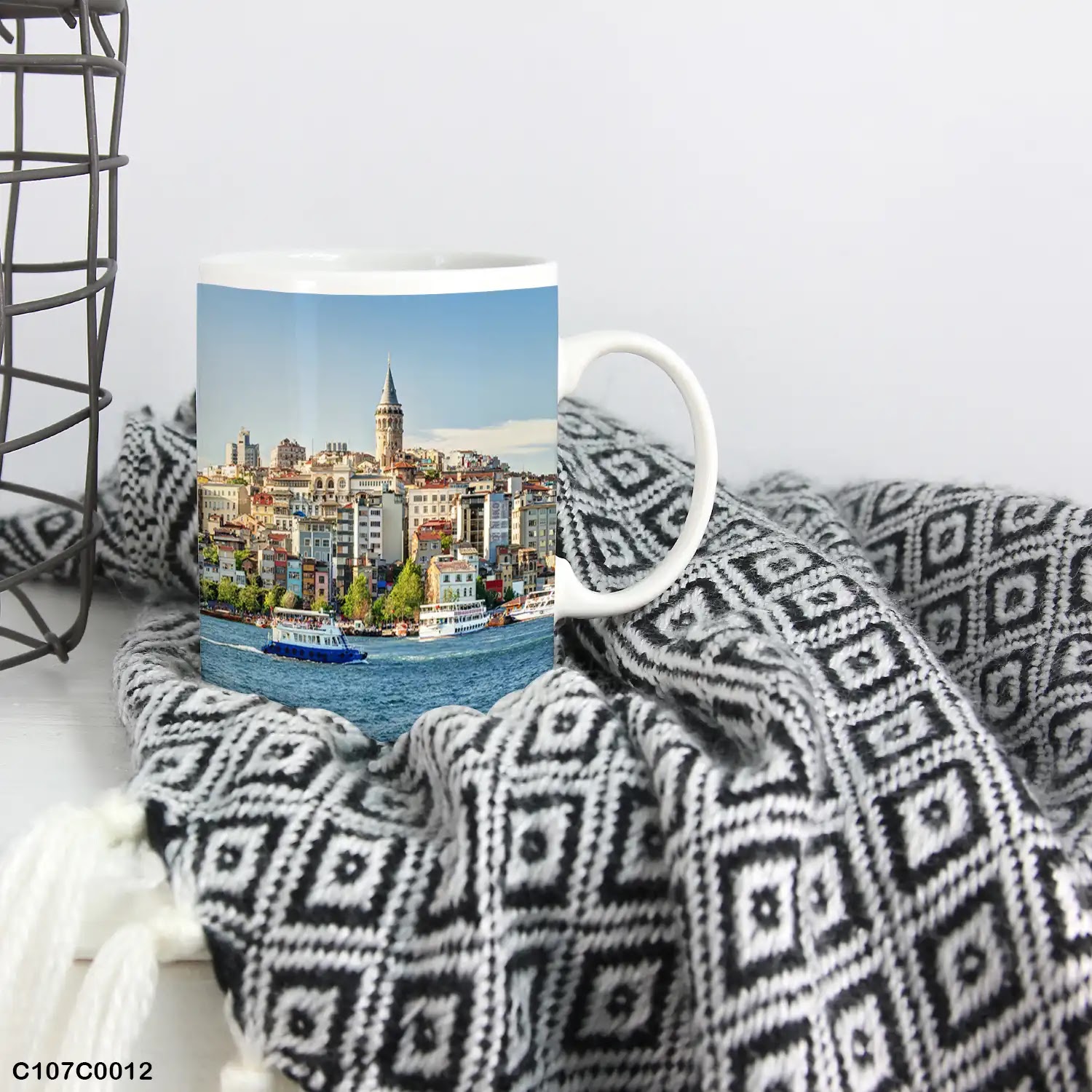 A mug (cup) printed with an image of Istanbul city