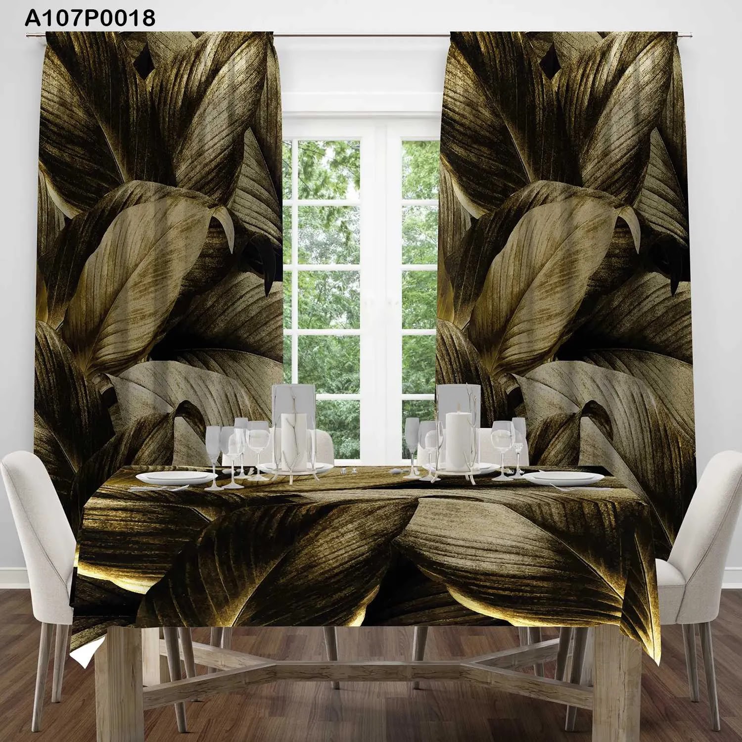 ستائر ووجه طاولة مطبوع