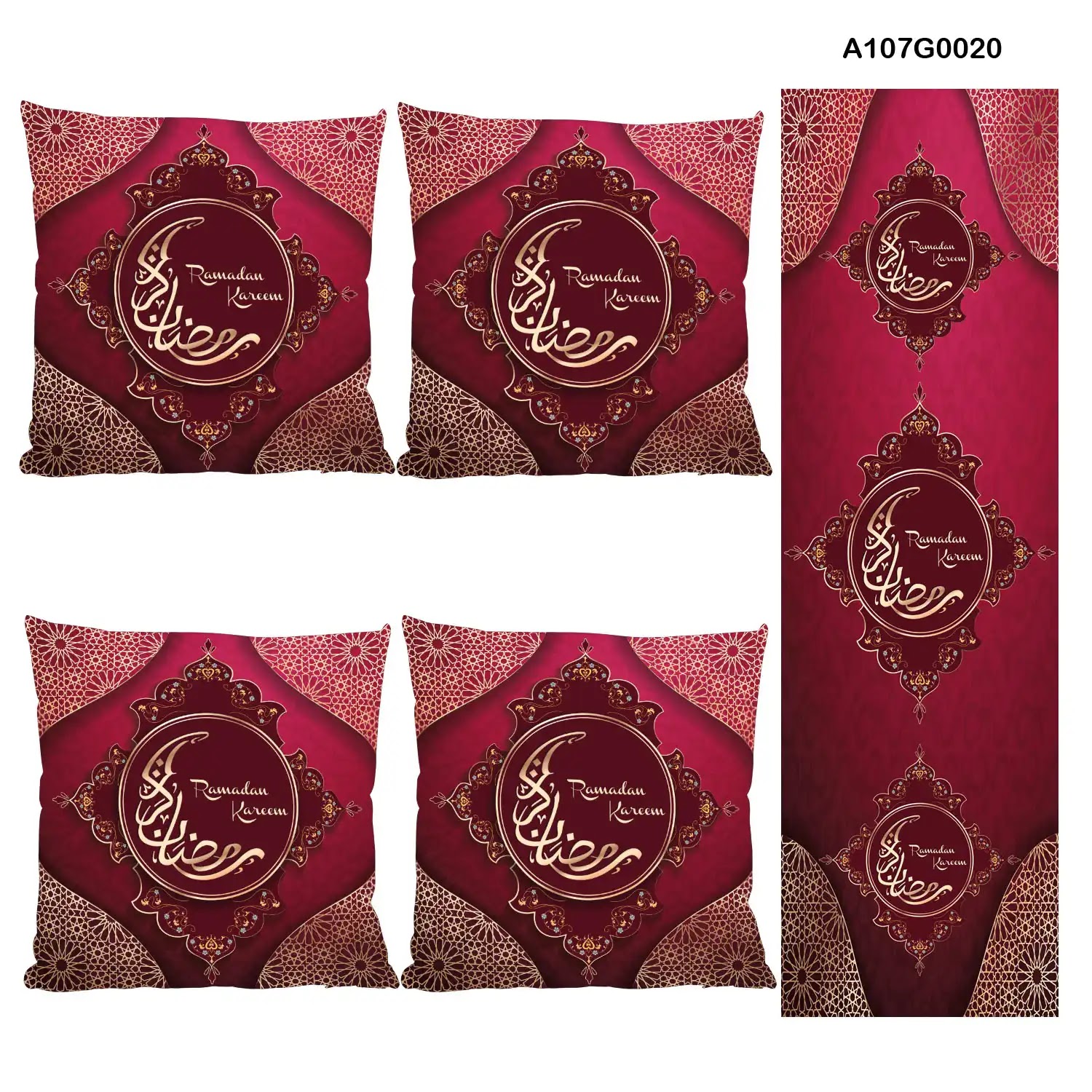 Red and white Pillow cover set & table runner for Ramadan
