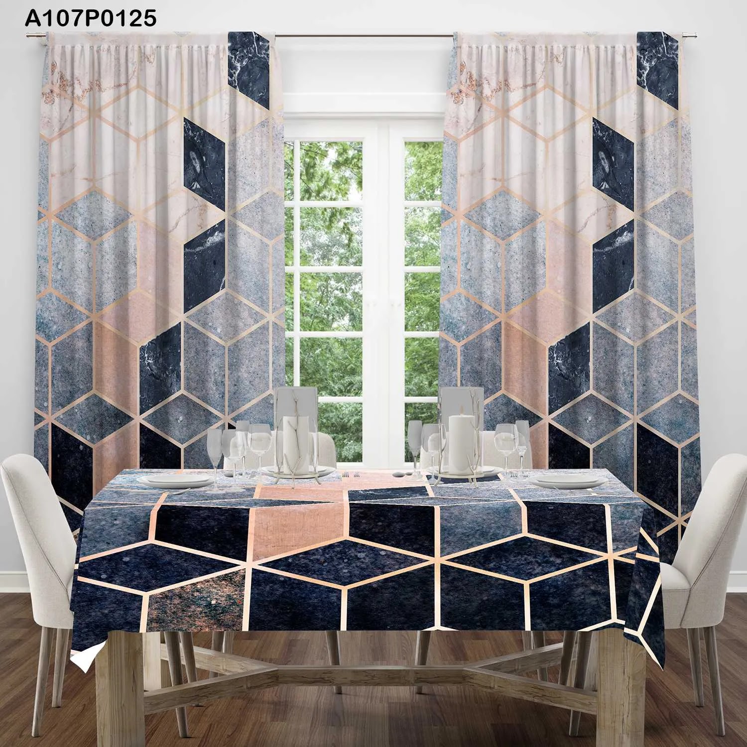 ستائر ووجه طاولة مطبوع