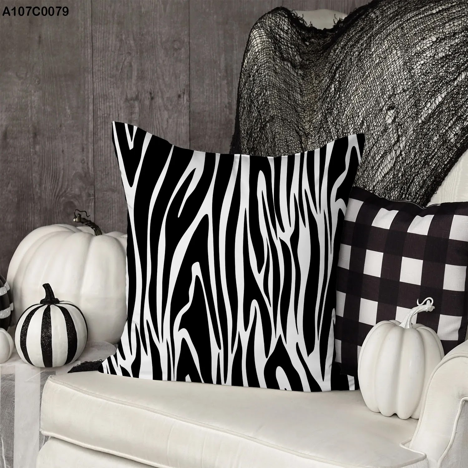Black and white striped pillow case