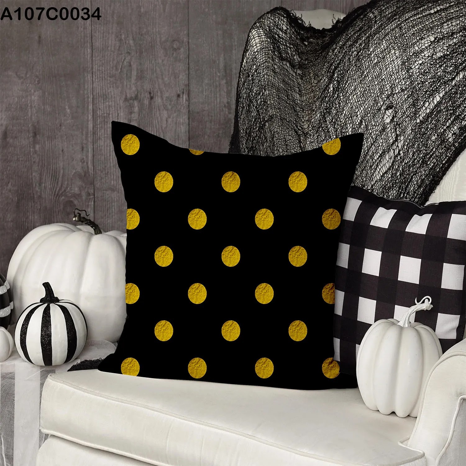 Black pillow case with gold patches