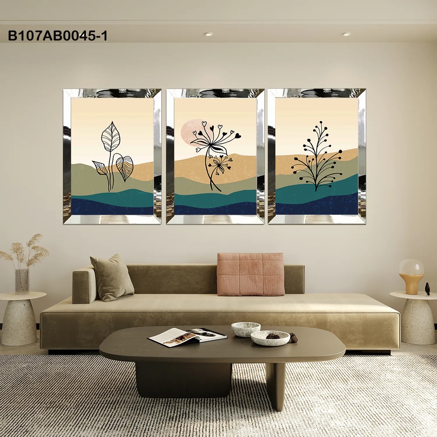 لوحات جدارية ثلاث قطع مع إطار بلكسي عاكس