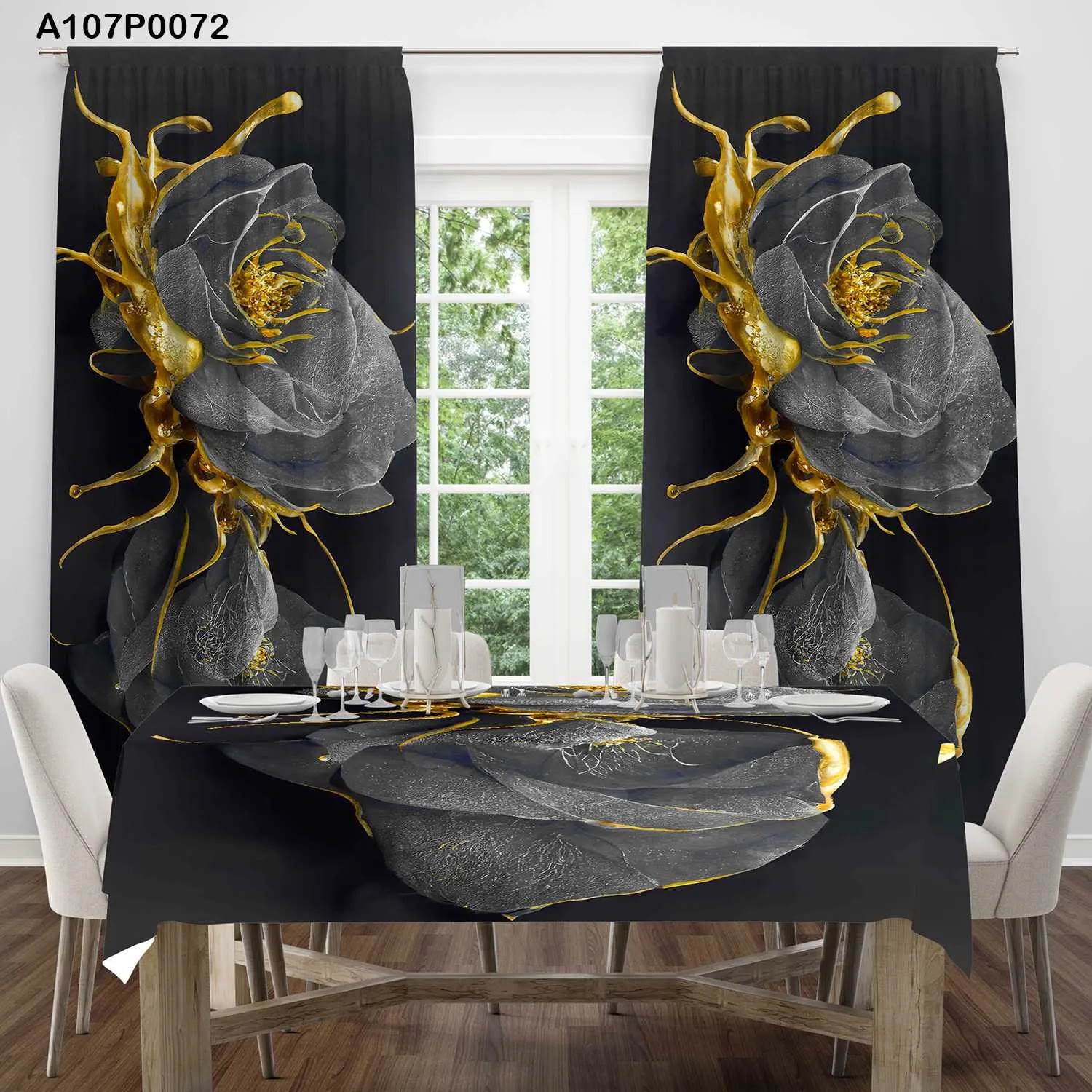 ستائر ووجه طاولة مطبوع