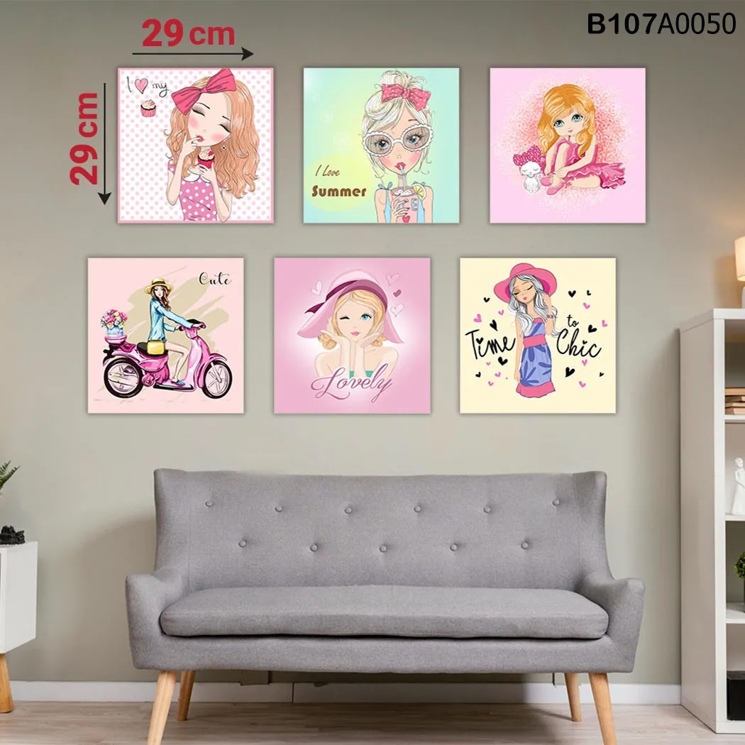 لوحة حائط خشبية مطبوعة – طقم 6 قطع