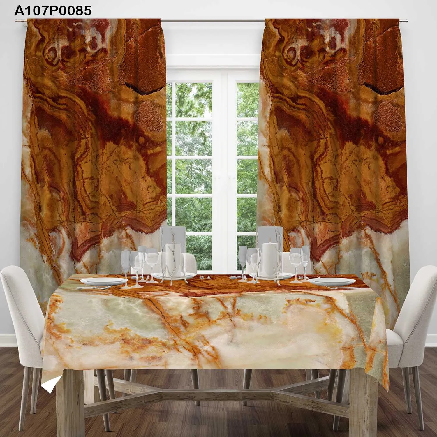 ستائر ووجه طاولة مطبوع