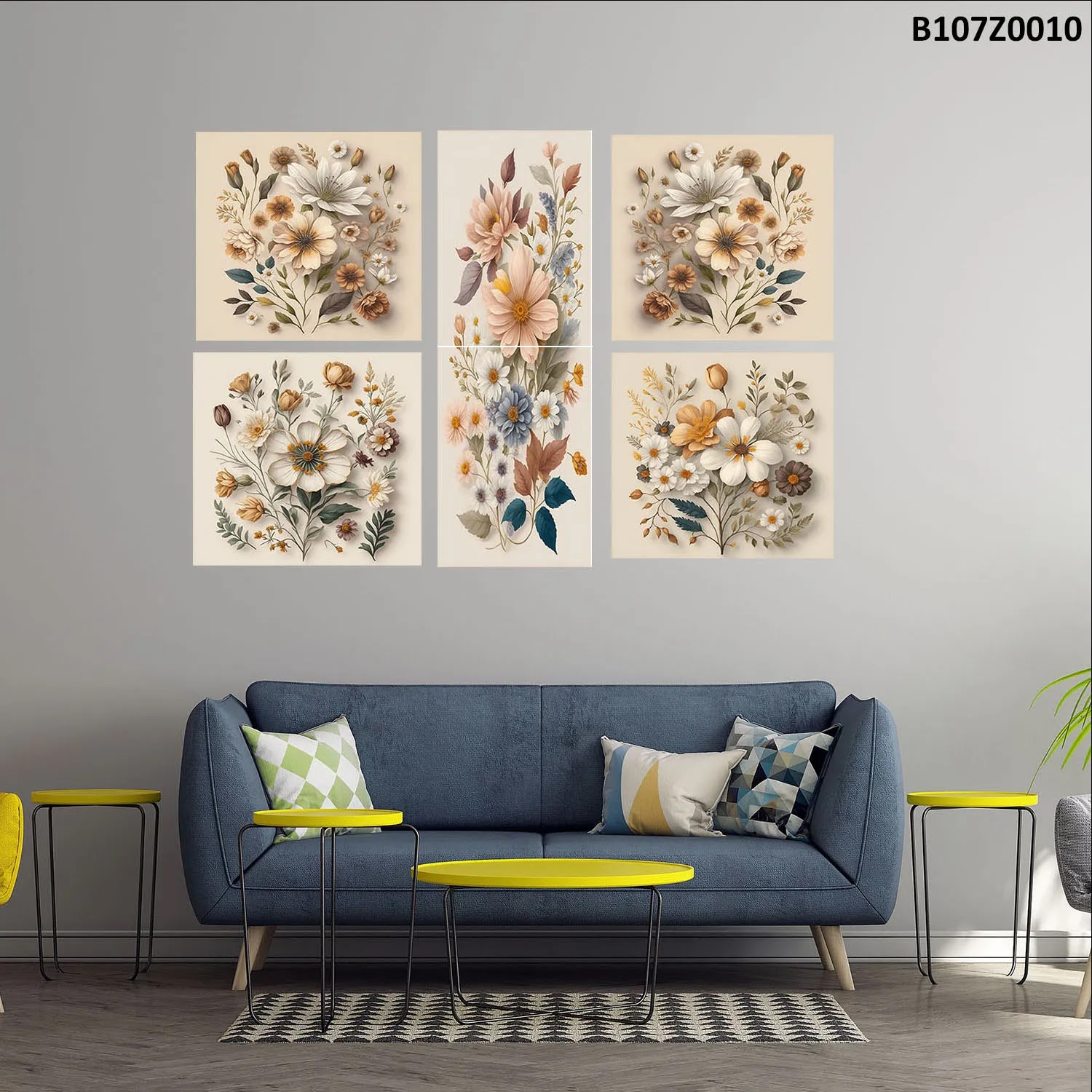 لوحة حائط خشبية تعليق مطبوعة – طقم 6 قطع