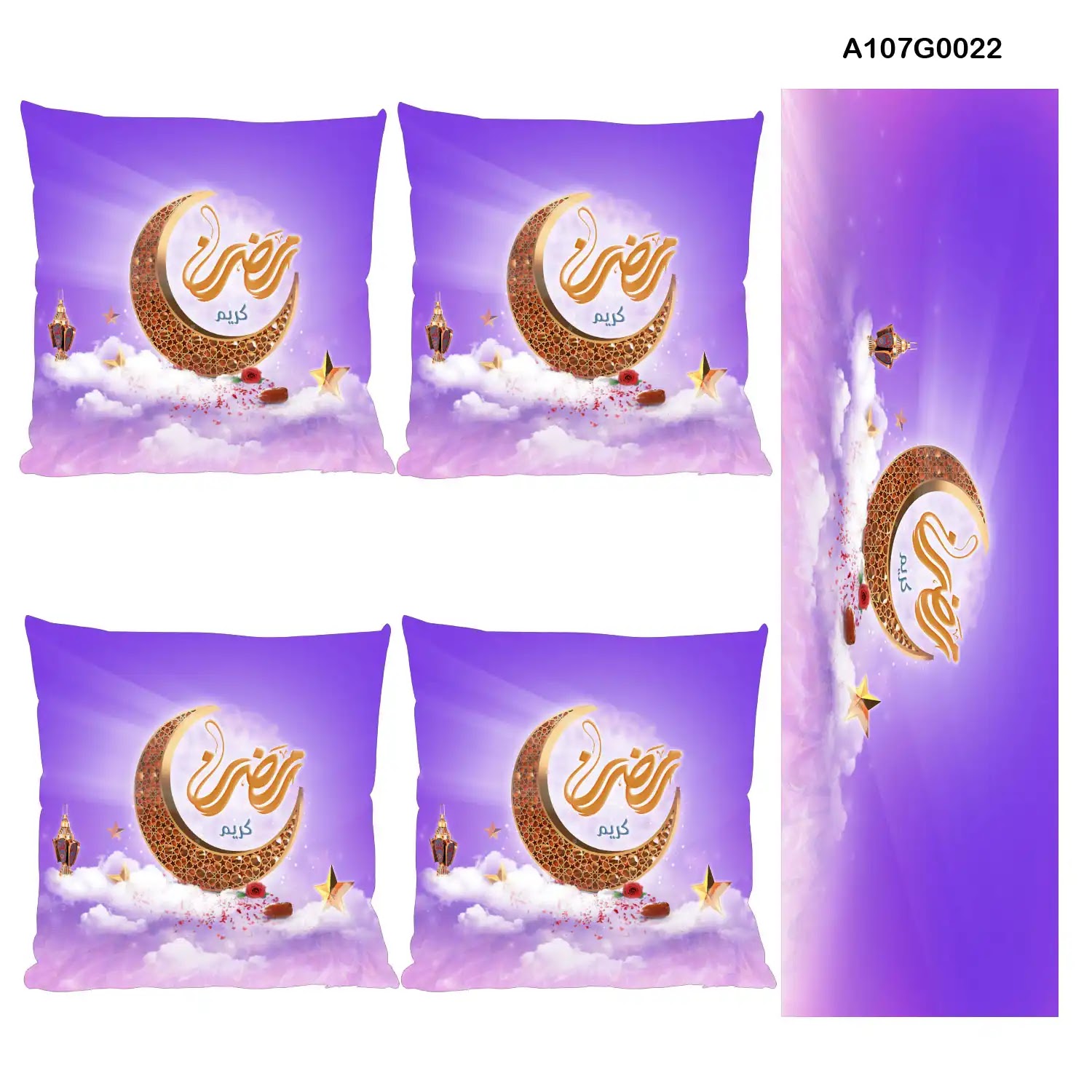 Violet Pillow cover set & table runner with gold Ramadan Crescent drawing