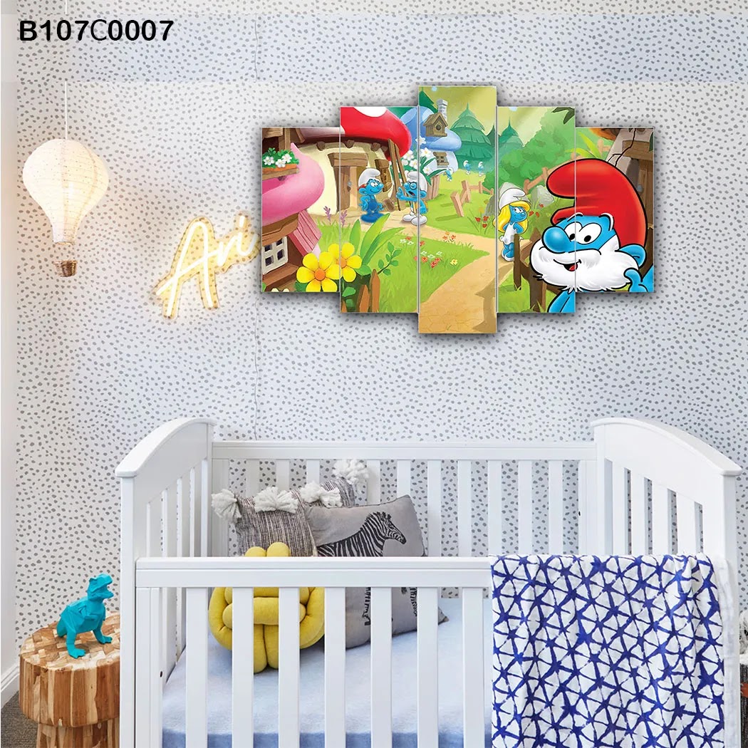 pentagonal plate with the smurfs & Papa Smurf for children's rooms