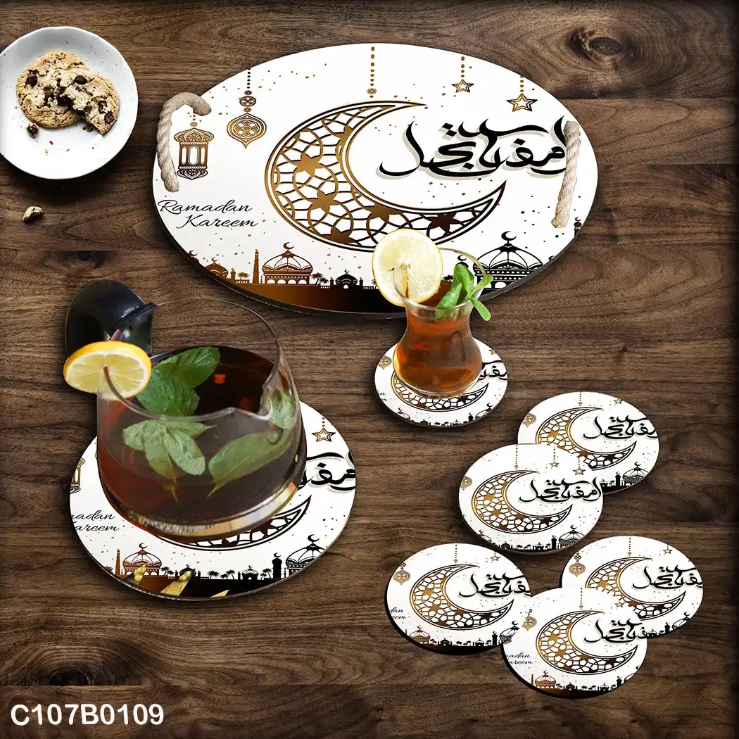 White Ramadan circular tray set